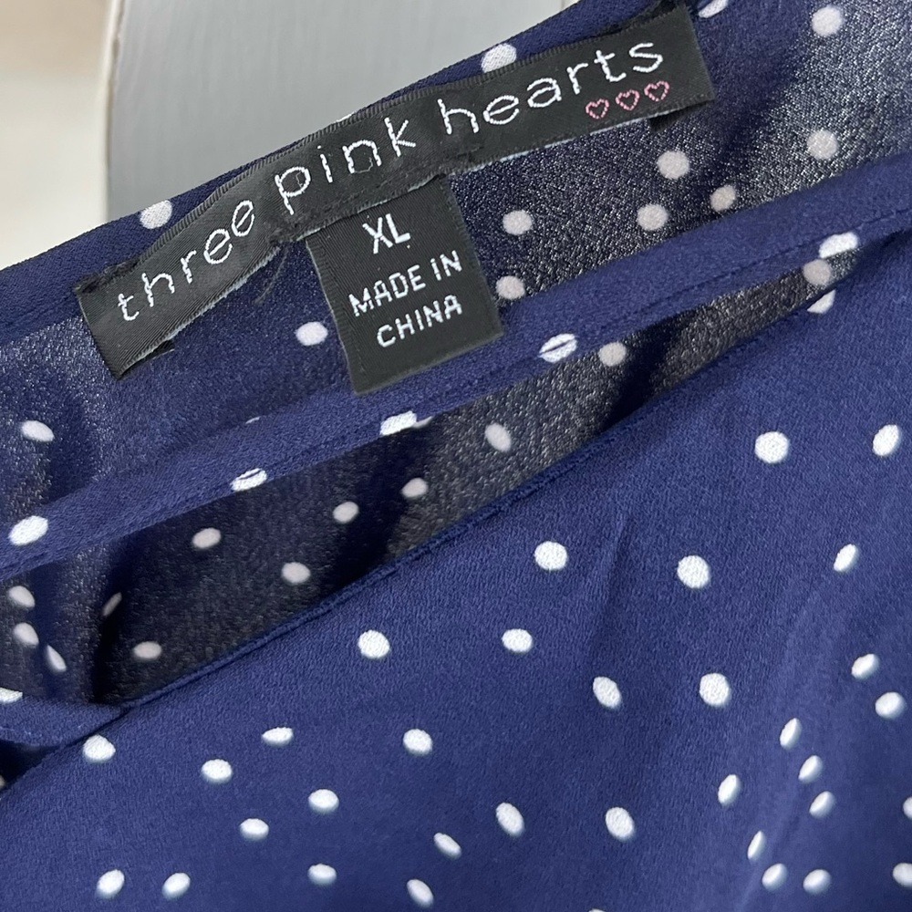 Three Hearts Navy and White Polka Dot Ruffle Slip Mini Dress - Picture 6 of 8